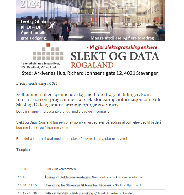 Slektsforskerdagen på Arkivenes Hus lørdag 26. oktober